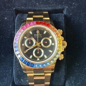 Balex Gold Watch with Multicolor Bezel